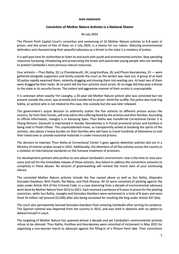 Joint statement: Conviction of Mother Nature Activists is a National Shame
