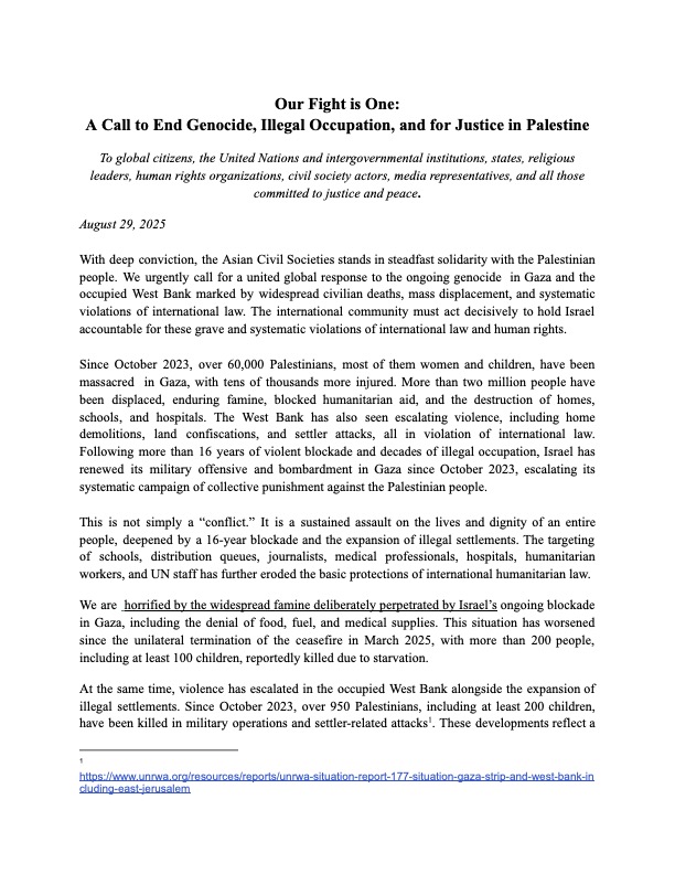 Our Fight is One: A Call to End Genocide, Illegal Occupation, and for Justice in Palestine