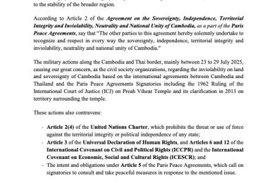 Petition to the Signatories of the Paris Peace Agreements to Urgently Ensure the Recognition and Respect of Cambodian Sovereignty and Uphold Lasting Peace