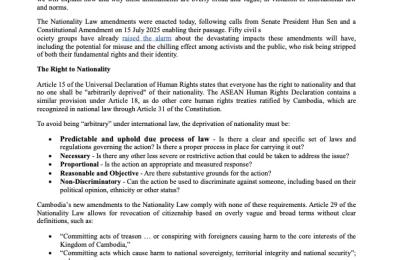 Repeal the Nationality Law Amendments: How Revoking Cambodian Nationality Fails to Meet International Standards