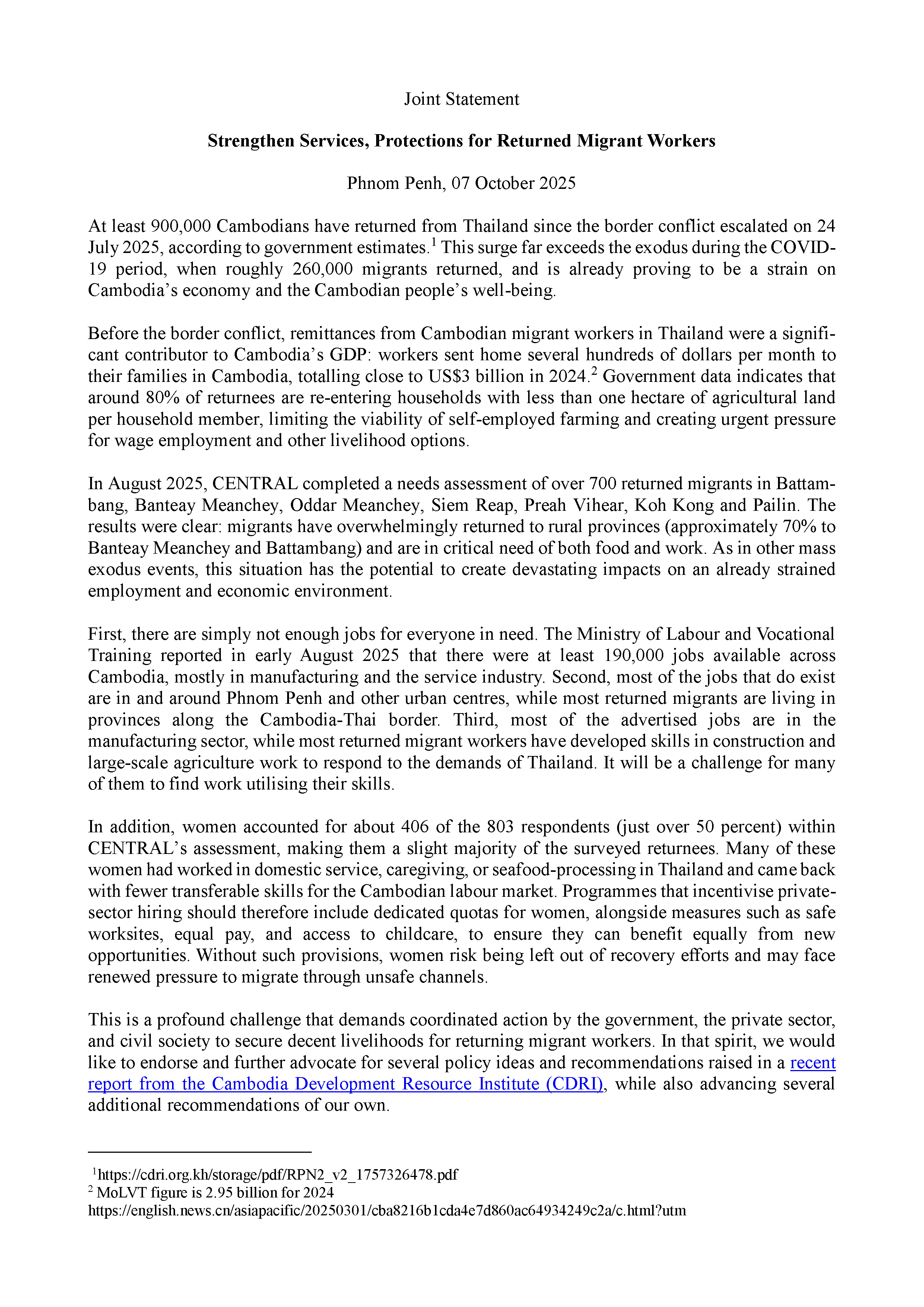 Strengthen Services, Protections for Returned Migrant Workers