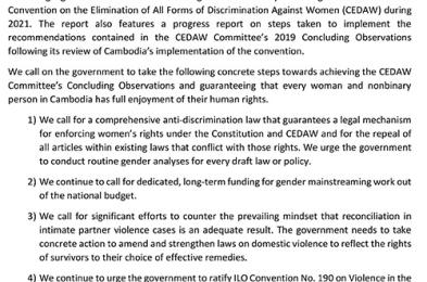 CSOs Call on the Royal Government of Cambodia to Take Concrete Measures to Further Implement the CEDAW Committee’s Recommendations