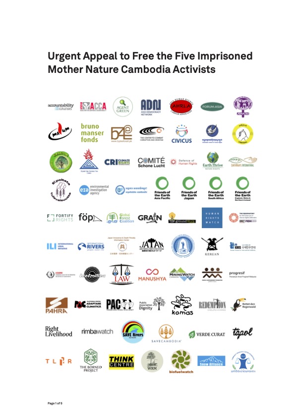 Urgent Appeal to Free the Five Imprisoned Mother Nature Cambodia Activists