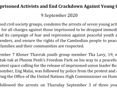 Release Imprisoned Activists and End Crackdown Against Young Cambodians